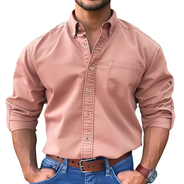 Men's Vintage washed cotton long sleeve shirts