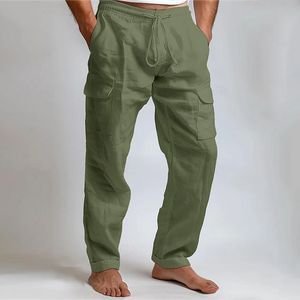 Men's Drawstring Elastic Waist Pocket Linen Pants