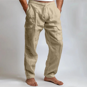 Men's Drawstring Elastic Waist Pocket Linen Pants