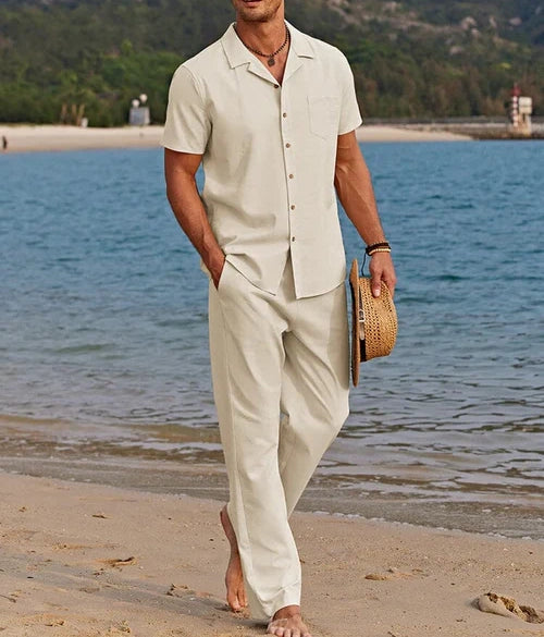 Casual Linen Style Beach Shirt Sets