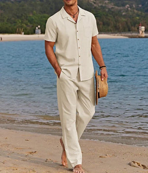 Casual Linen Style Beach Shirt Sets