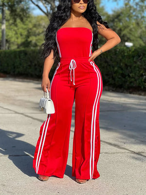 Striped Tube Top Wide Pants Set