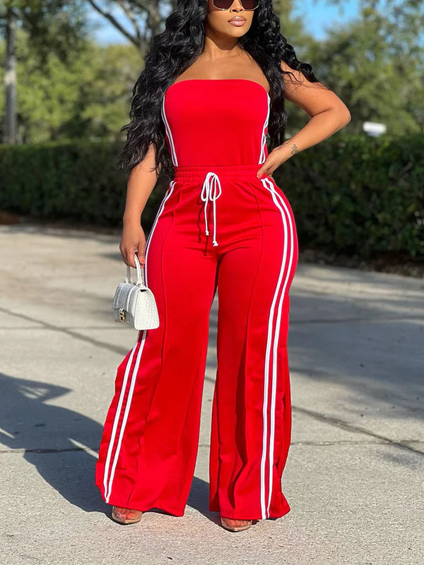 Striped Tube Top Wide Pants Set