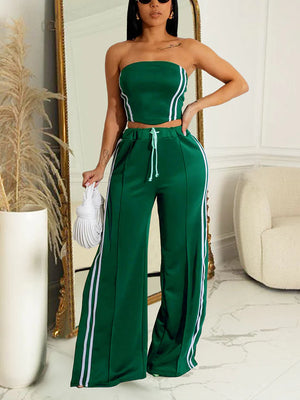Striped Tube Top Wide Pants Set