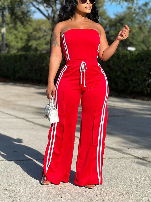 Striped Tube Top Wide Pants Set