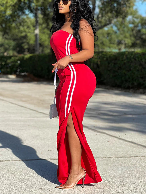 Striped Tube Top Wide Pants Set
