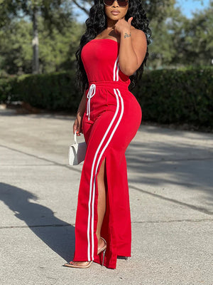 Striped Tube Top Wide Pants Set