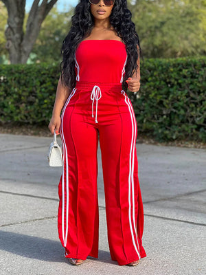 Striped Tube Top Wide Pants Set