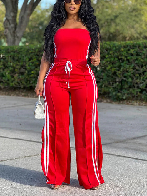 Striped Tube Top Wide Pants Set