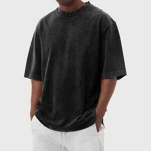 Men's Washed Distressed Cotton Daily Short-sleeved T-shirt
