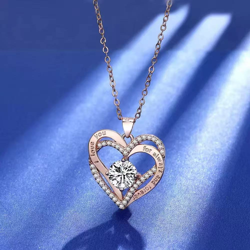 Fashion Heart Diamond-Studded Pendant Necklace