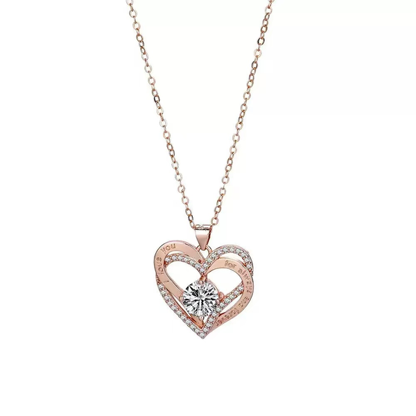 Fashion Heart Diamond-Studded Pendant Necklace