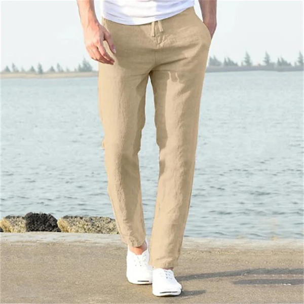 Men's Solid Color Drawstring Pockets Loose Casual Breathable Lightweight Linen Pants