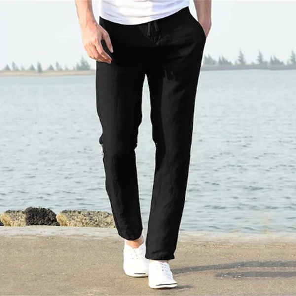 Men's Solid Color Drawstring Pockets Loose Casual Breathable Lightweight Linen Pants