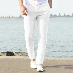 Men's Solid Color Drawstring Pockets Loose Casual Breathable Lightweight Linen Pants