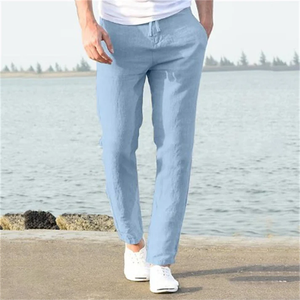 Men's Solid Color Drawstring Pockets Loose Casual Breathable Lightweight Linen Pants
