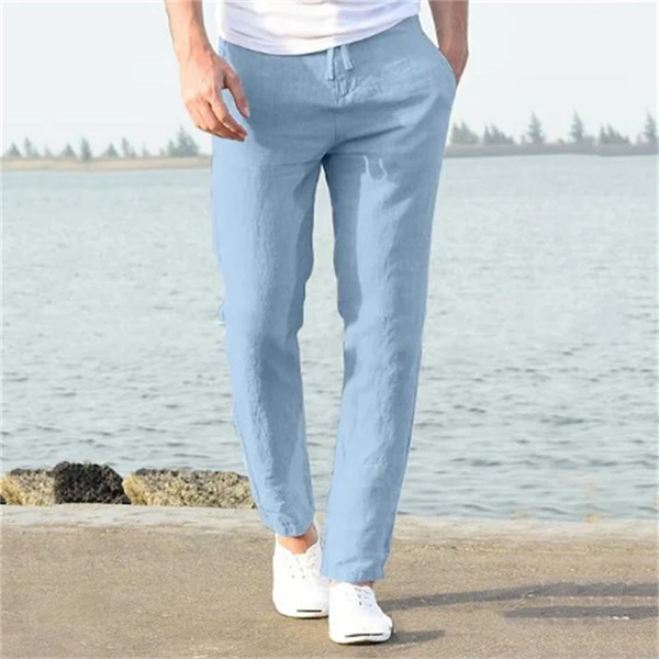 Men's Solid Color Drawstring Pockets Loose Casual Breathable Lightweight Linen Pants