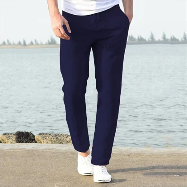 Men's Solid Color Drawstring Pockets Loose Casual Breathable Lightweight Linen Pants