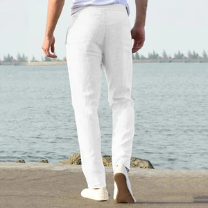 Men's Solid Color Drawstring Pockets Loose Casual Breathable Lightweight Linen Pants