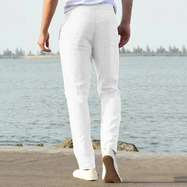 Men's Solid Color Drawstring Pockets Loose Casual Breathable Lightweight Linen Pants