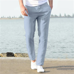 Men's Solid Color Drawstring Pockets Loose Casual Breathable Lightweight Linen Pants