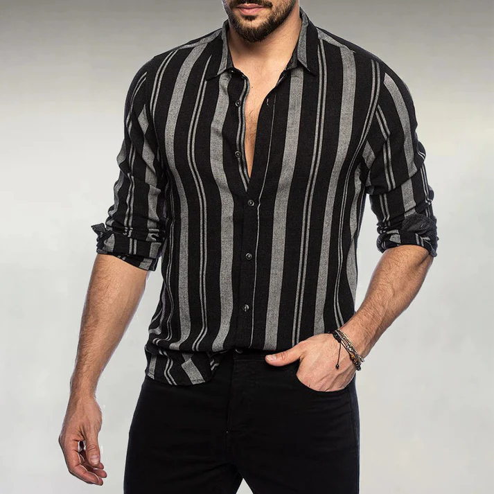 Men's Fashion Turndown Collar Buttons Striped Shirt