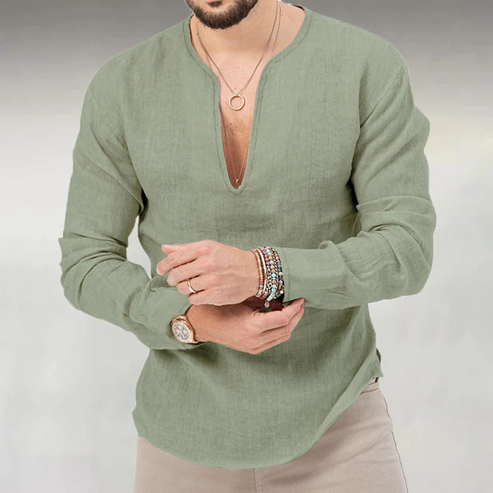 Men's Basic V Neck Long Sleeve Linen shirt