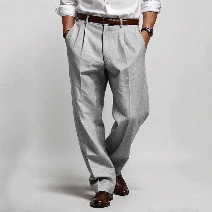 Men's Pleats Slant Pocket Straight Leg Casual Trousers
