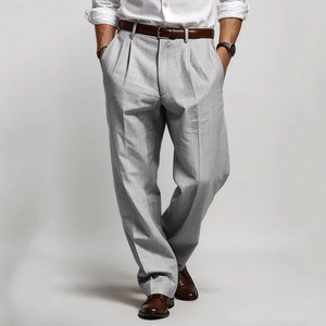 Men's Pleats Slant Pocket Straight Leg Casual Trousers