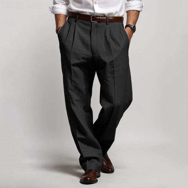 Men's Pleats Slant Pocket Straight Leg Casual Trousers