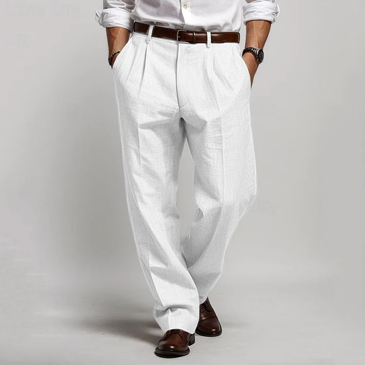 Men's Pleats Slant Pocket Straight Leg Casual Trousers