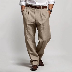 Men's Pleats Slant Pocket Straight Leg Casual Trousers