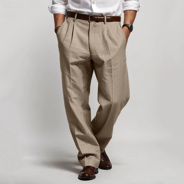 Men's Pleats Slant Pocket Straight Leg Casual Trousers