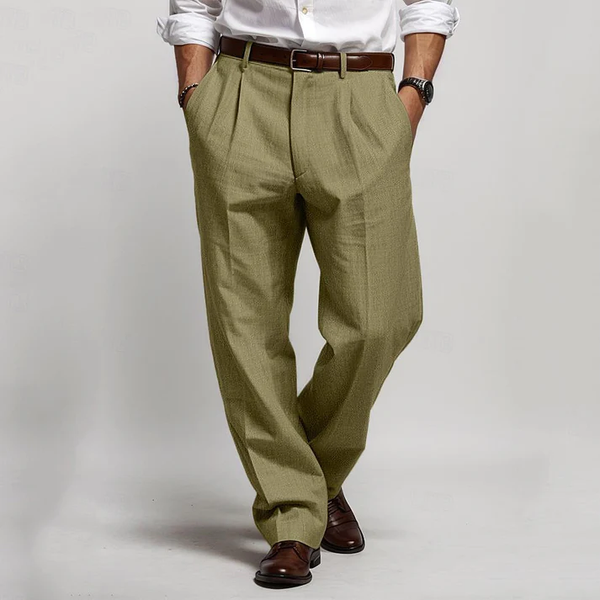 Men's Pleats Slant Pocket Straight Leg Casual Trousers