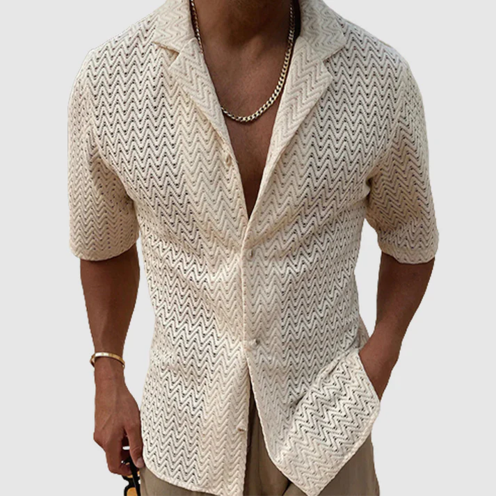 Men's Hollowed-out Lapel Knit Short Shirts