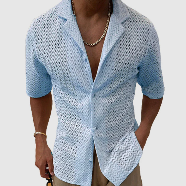 Men's Hollowed-out Lapel Knit Short Shirts