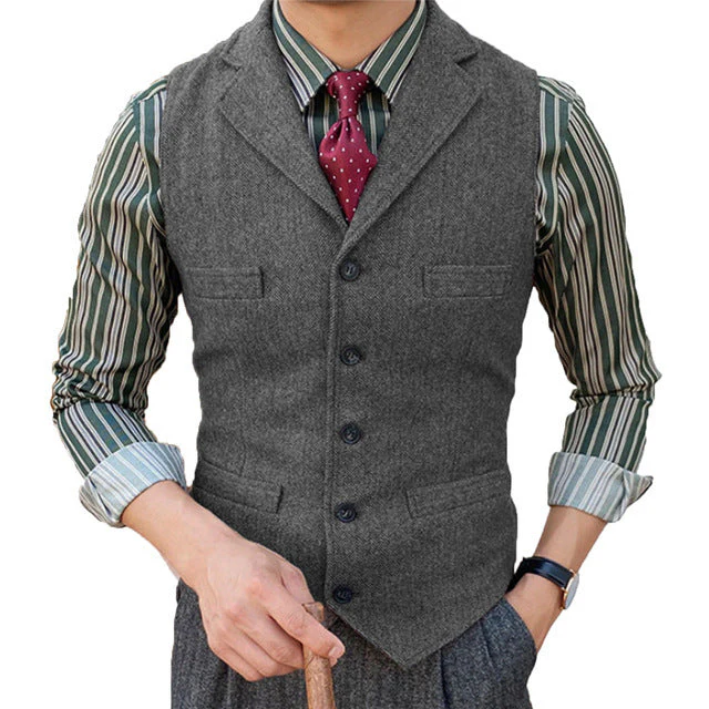 Men's Classic Lapel Sleeveless Wool Vests