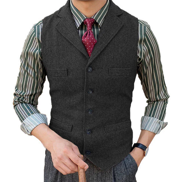 Men's Classic Lapel Sleeveless Wool Vests