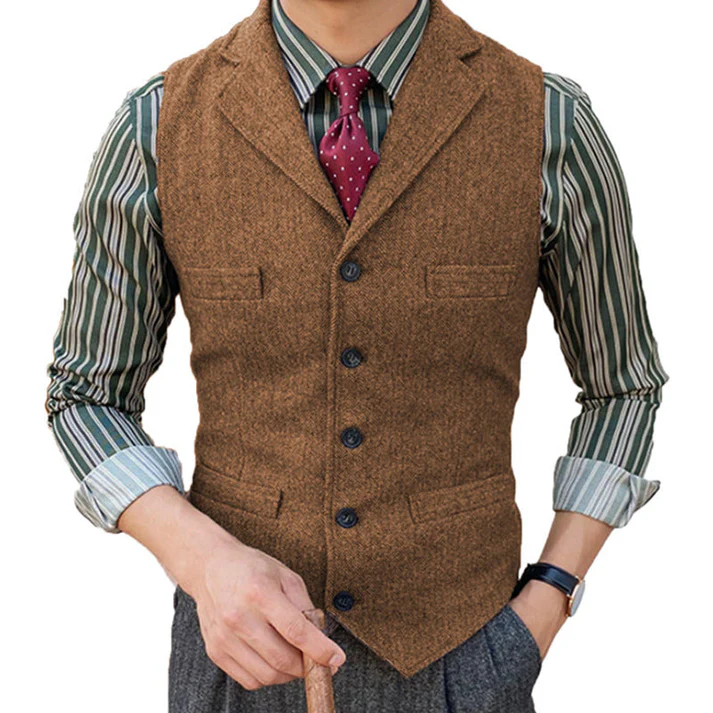Men's Classic Lapel Sleeveless Wool Vests