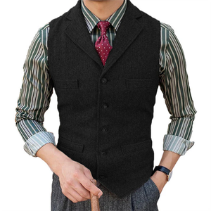 Men's Classic Lapel Sleeveless Wool Vests