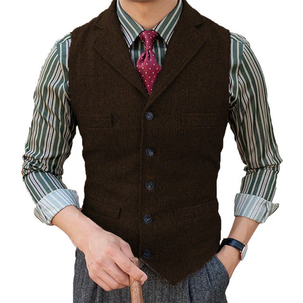 Men's Classic Lapel Sleeveless Wool Vests