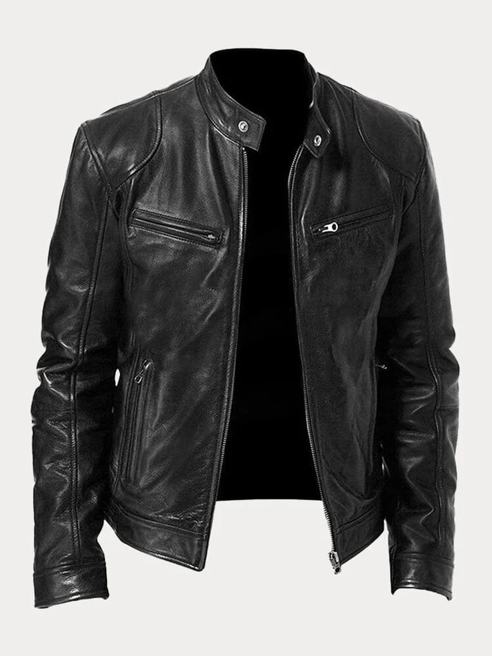 Casual Zipper Leather Biker Jacket