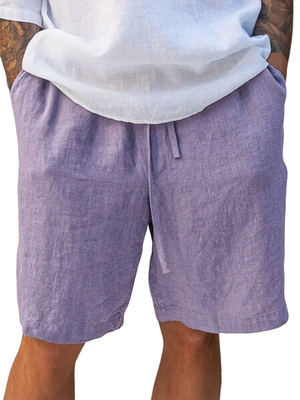 Men's Linen Comfort Lace-Up Everyday Casual Shorts with Side Pockets