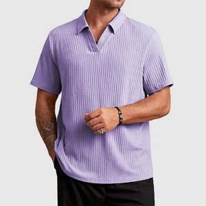 Men's Cotton Knit Striped Polo Shirt