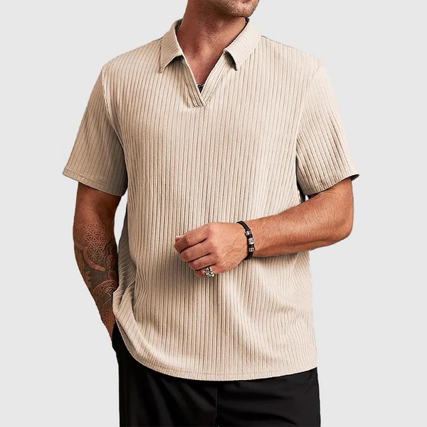 Men's Cotton Knit Striped Polo Shirt