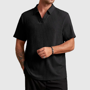 Men's Cotton Knit Striped Polo Shirt