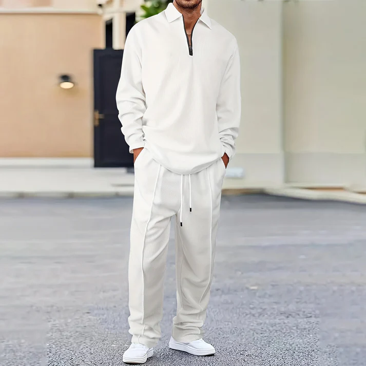 YM Zip Waffle Polo Set