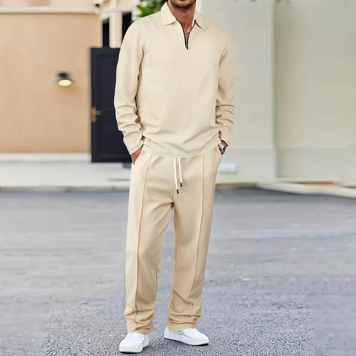 YM Zip Waffle Polo Set