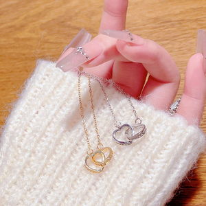 Gold-Plated Double-Ring Heart-Shaped Titanium Steel Necklace