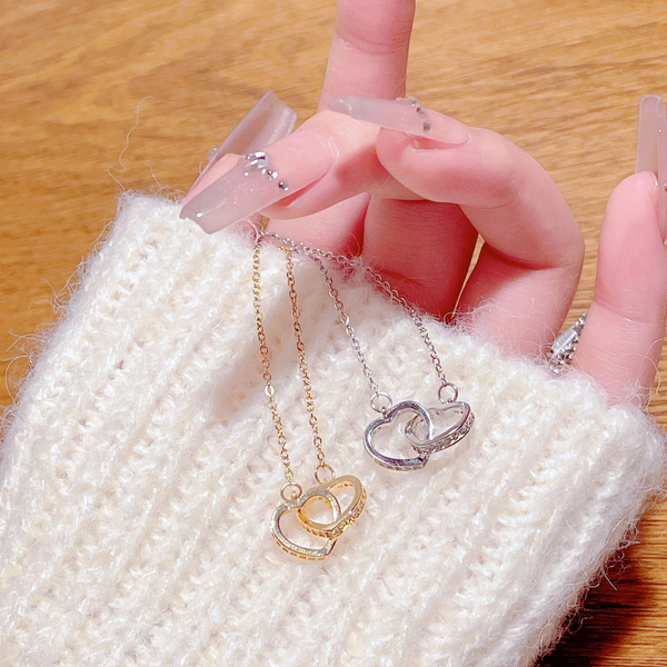 Gold-Plated Double-Ring Heart-Shaped Titanium Steel Necklace